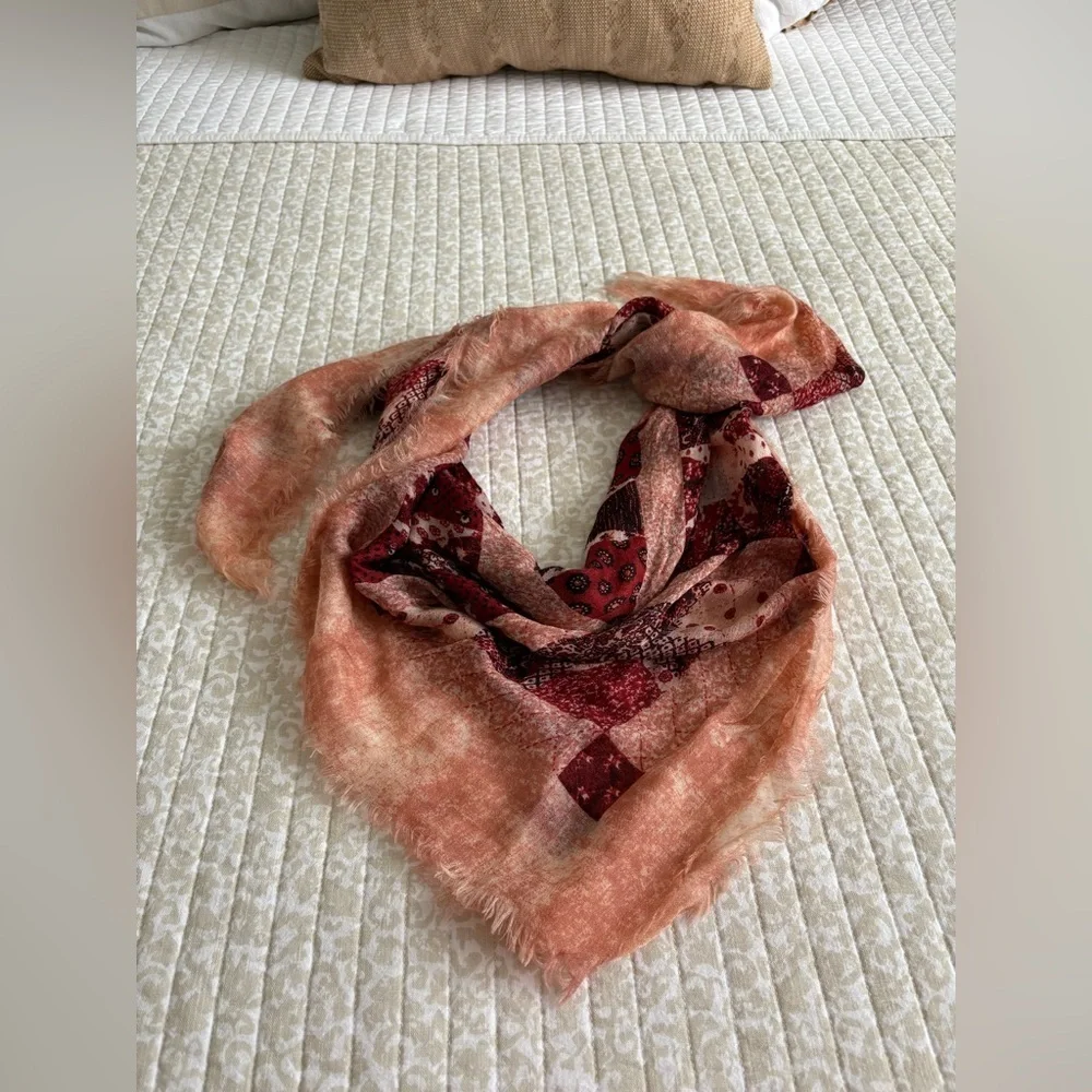 Oversized 100% Wool | Western Paisley Patchwork Floral Fringe Square Scarf Wrap